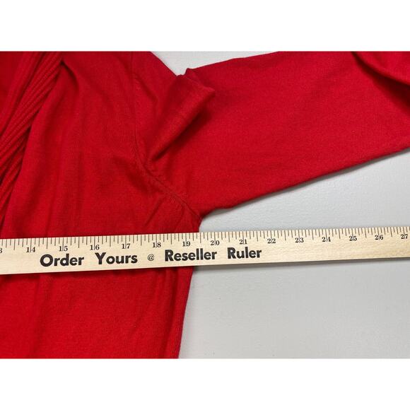 Peter Nygard Cardigan Sweater Womens Medium Open Front Long Flowy Asymmetric Red - Picture 11 of 14